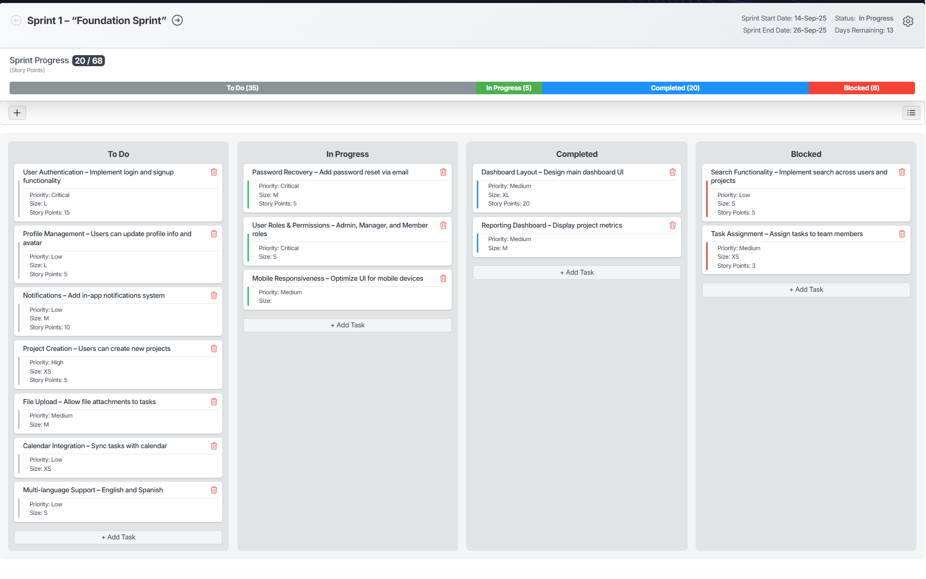 Interactive Kanban Board